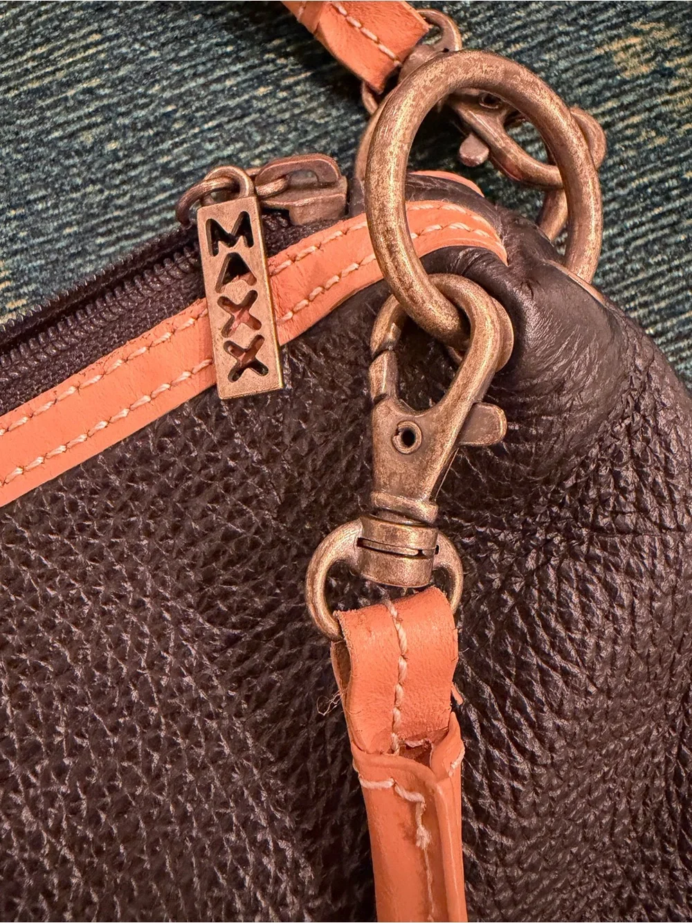 Maxx New York Black Hobo Bag with Tan Trim and Handles